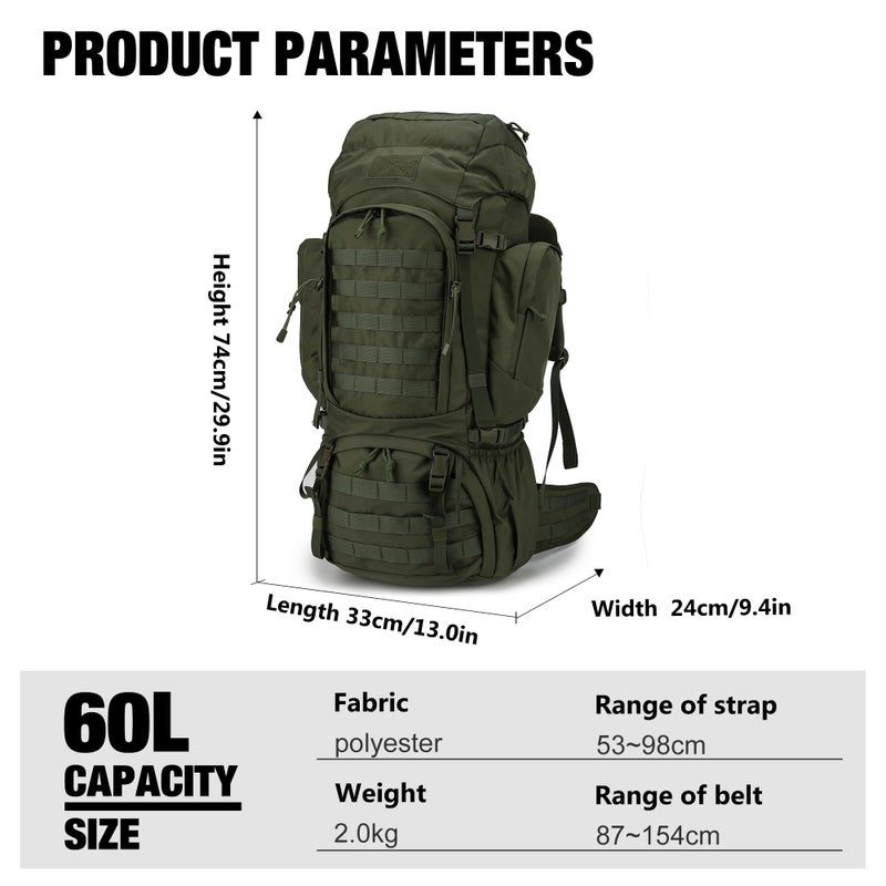 Mardingtop 60L Military Internal Frame Backpack for Hiking,Camping,Hunting,Rucksack Backpack with Rain Cover - Image 2